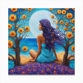 Moon And Sunflowers Canvas Print
