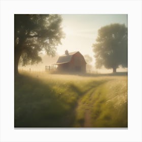 Red Barn In The Mist Canvas Print