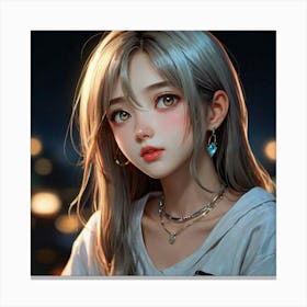 masterpiece, best quality, (Anime:1.4), anime illustration of a most beautiful face girl, sharp oval face contours, sagging eyes, slightly straight nose, nose to mouth distance, mouth to chin distance, beautiful collarbone, lighting, night, colorful lighting, glamorous, artstation hq ,8k ultra hd, fake detail, trending pixiv fanbox, acrylic palette knife 3 Canvas Print