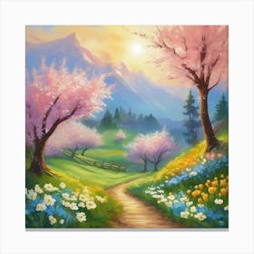 Blossoming Cherry Trees Canvas Print