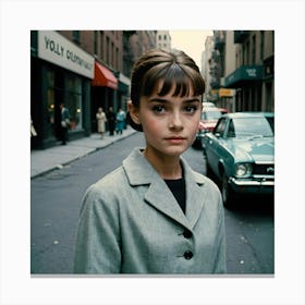 Young Audrey Hepburn On The Street Canvas Print