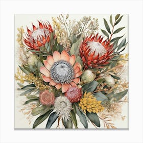 Australian Native Bouquet With Protea Art Print 0 Canvas Print