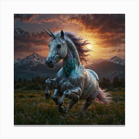 Unicorn At Sunset Canvas Print