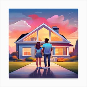 Couple Standing In Front Of House Canvas Print