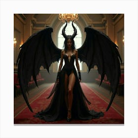 Succubus With Dark Wings And A Seductive Gaze In A Gothic Ballroom 1 Canvas Print