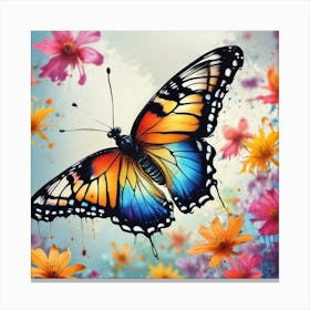 Butterfly With Flowers 9 Canvas Print