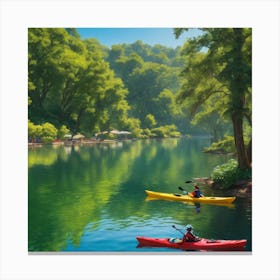 Kayakers On A Lake Canvas Print
