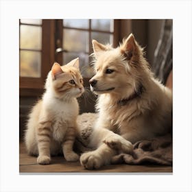 Portrait Of A Dog And Kitten Canvas Print