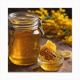 Honey Jar With Honey Canvas Print