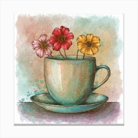 Flowers In A Teacup 1 Canvas Print