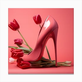 Valentine'S Day. High Heel Shoe With Tulips Canvas Print