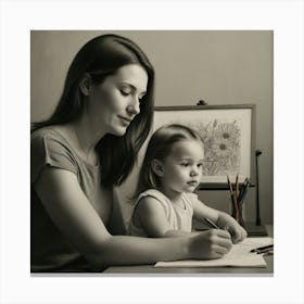 Mother And Daughter Drawing Canvas Print