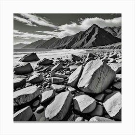 Black And White Rocks On The Beach Canvas Print