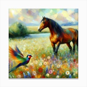 Horse And Parrot Canvas Print