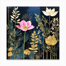 Flowers On Black, Gold Flowers Gold And Black, Flowers On Black pink flowers Canvas Print