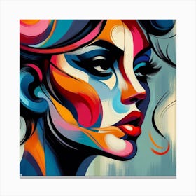 Bold Portrait: A Bold and Colorful Abstract Painting of a Woman’s Face with Exaggerated Features and Expressive Brush Strokes Canvas Print
