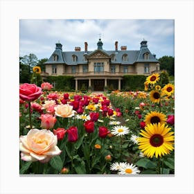 Tulips In Front Of Mansion Canvas Print