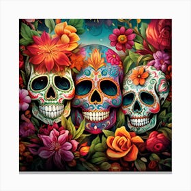 Maraclemente Many Sugar Skulls Colorful Flowers Vibrant Colors 4 Canvas Print
