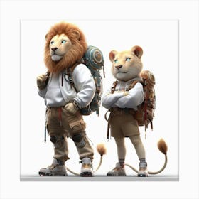 Two Lions With Backpacks Canvas Print