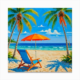 Beach Chair And Umbrella Canvas Print