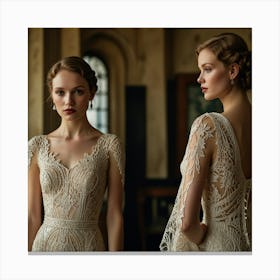 Two Women In Wedding Dresses Canvas Print