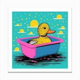 Duckling In The Bath Linocut Style 3 Canvas Print