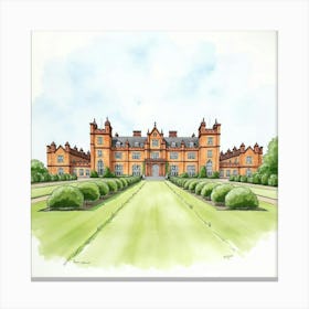 Watercolor View Of The Penshurst Place In Kent, Showcasing Its Grand Architecture And Scenic Gardens Canvas Print