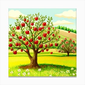 Apple Tree In The Field Canvas Print