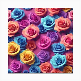 Colorful Roses On Pink Background Canvas Print