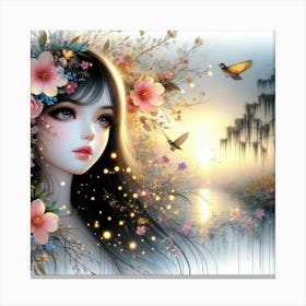 Beautiful Girl With Flowers 6 Canvas Print