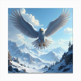 A Fierce Griffin Flying Over A Snow Covered Mountain Range 1 Canvas Print