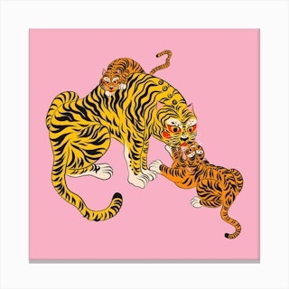 Wild Tiger Mama Pink Square Canvas Print