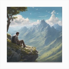 A Man Sleeps On The Edge Of A High Mountain, Next Canvas Print