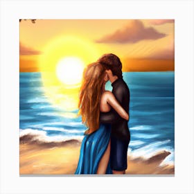 Kissing Couple On The Beach Canvas Print