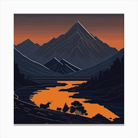 Sunset In The Mountains Lake Dawn Canvas Print