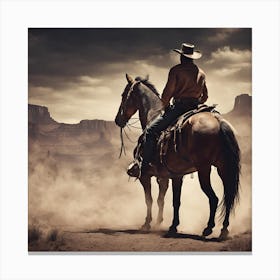Cowboy On Horseback - AI Realistic Canvas Print