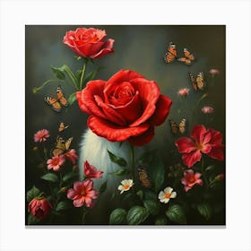 Red Roses And Butterflies Canvas Print