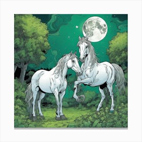 Two Horses In The Moonlight Canvas Print