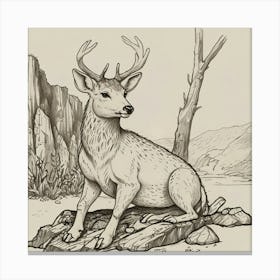 Deer Sitting On Rocks Canvas Print