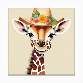 Floral Baby Giraffe Nursery Illustration (13) Canvas Print
