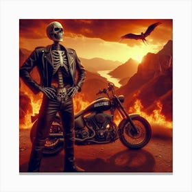 Skeleton And Motorcycle Canvas Print