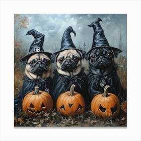 Halloween Pugs In Oil 11 Canvas Print