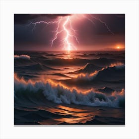 Lightning Over The Ocean 6 Canvas Print