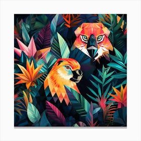 Tropical Parrots In The Jungle Canvas Print