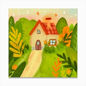 Watercolor House In The Forest Canvas Print