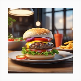 Hamburger On A Plate 161 Canvas Print