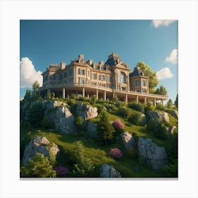 Default A Big Mansion Built On Top Of A Hill Surrounded With T 0 Canvas Print