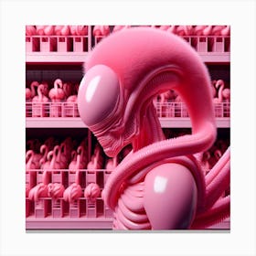 Alien And Flamingos 2 Canvas Print