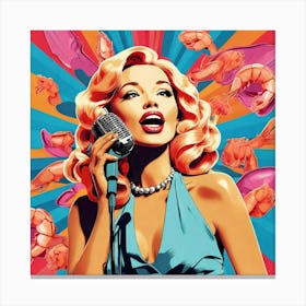 Sexy Lady With Microphone Canvas Print