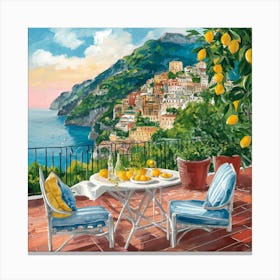 Amalfi View With Lemons Travel Painting Italy Art Print 1 Canvas Print